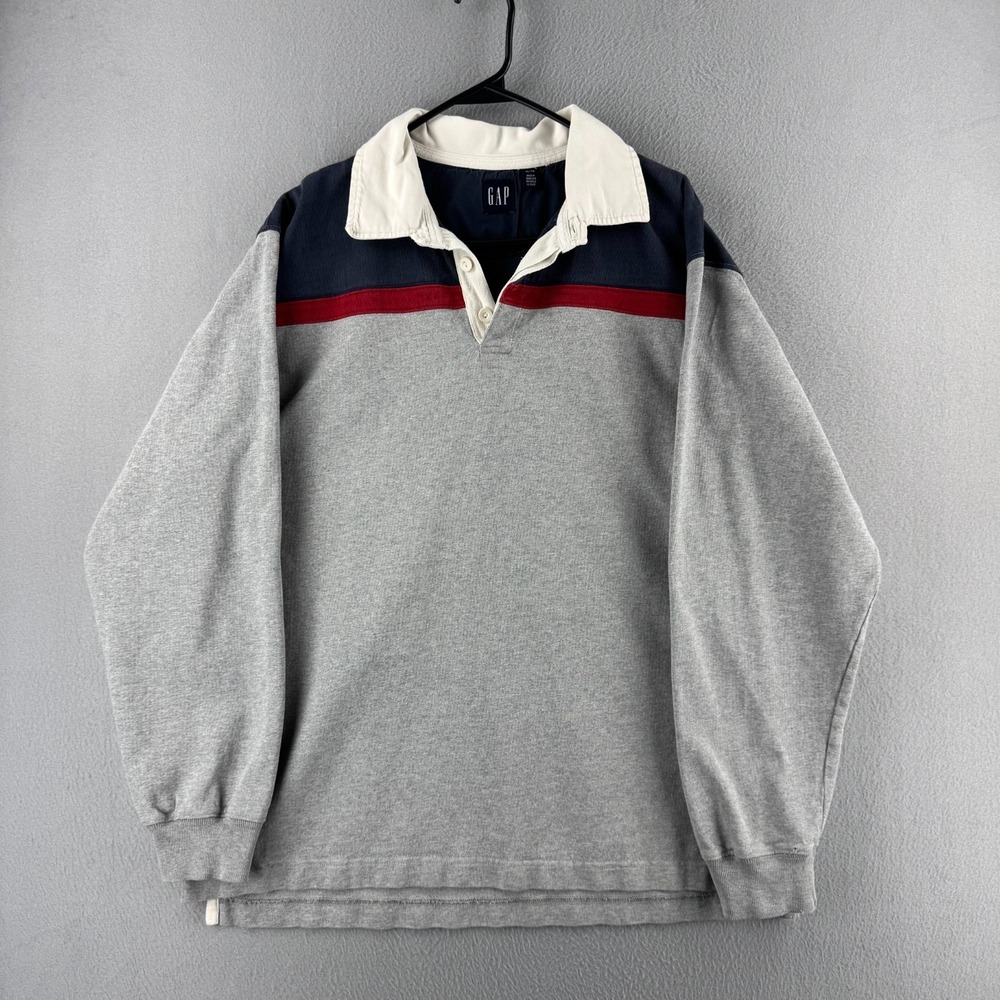 Vitnage Gap Rugby Shirt Mens XL Gray Heavy Cotton Long Sleeve Polo Y2K